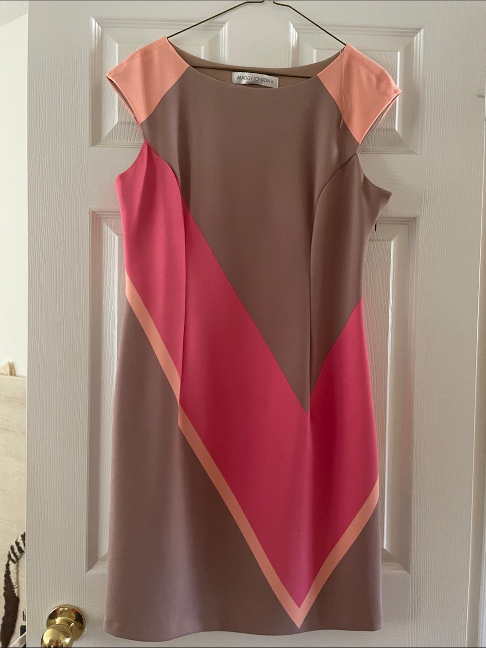 Maggy London Taupe, Hot Pink & Peach Colorblock Midi Dress
